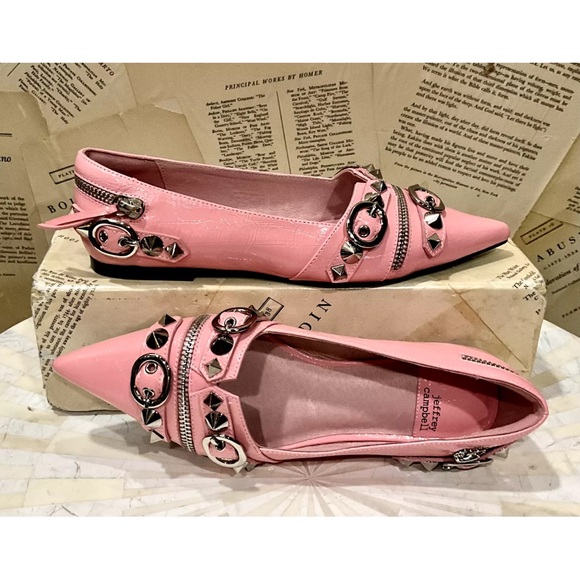 Free People Jeffrey Campbell Roxine Studded Flats Pink Leather Point Toe - Picture 5 of 7